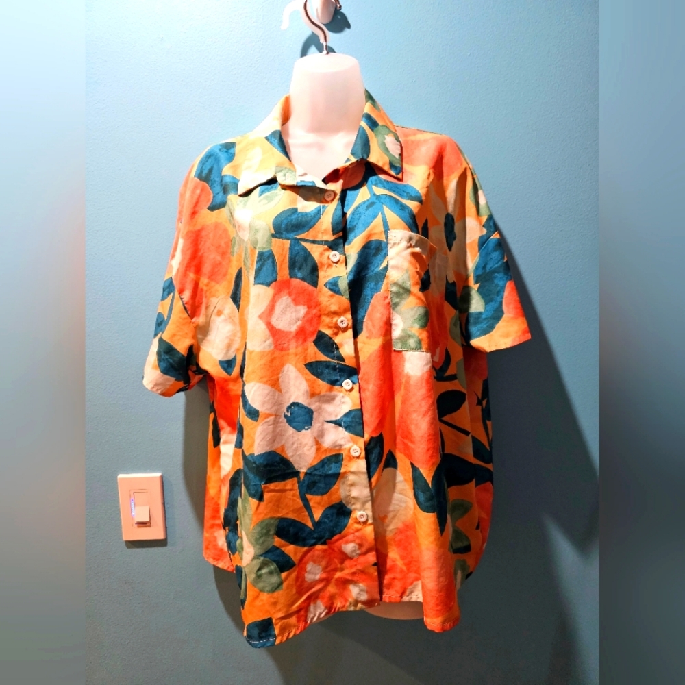ORANGE TROPICAL FLORAL SHIRT